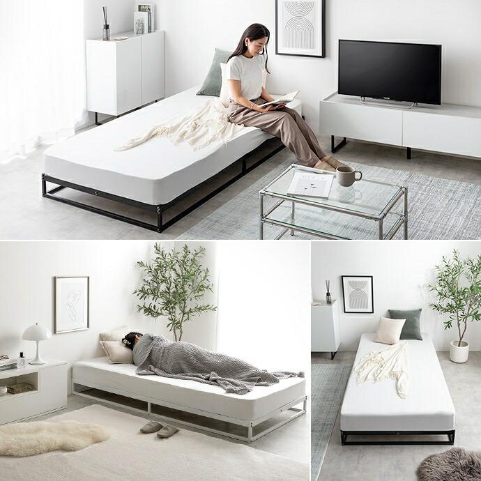 パイプすのこベッド シングルサイズ 超高密度ポケットコイルマットレス付き ブラック ホワイト すのこベッド コンパクト 省スペース ひとり暮らし ワンルーム 狭 | ブランド登録なし | 09