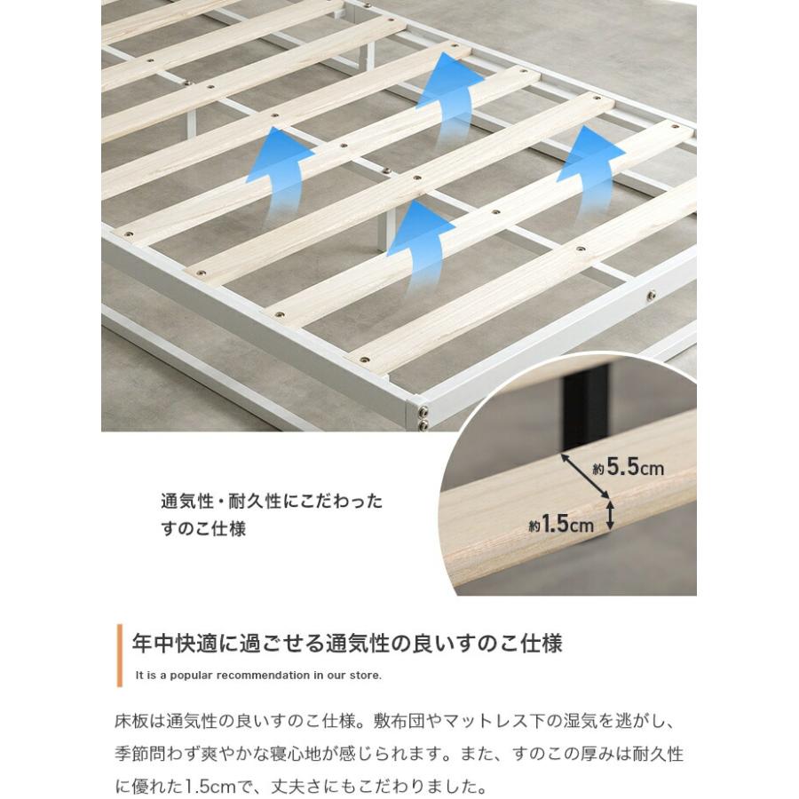 パイプすのこベッド セミダブルサイズ 高密度ポケットコイルマットレス付き ブラック ホワイト すのこベッド コンパクト 省スペース ひとり暮らし ワンルーム 狭 | ブランド登録なし | 05