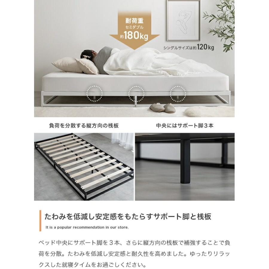 パイプすのこベッド セミダブルサイズ 高密度ポケットコイルマットレス付き ブラック ホワイト すのこベッド コンパクト 省スペース ひとり暮らし ワンルーム 狭 | ブランド登録なし | 06