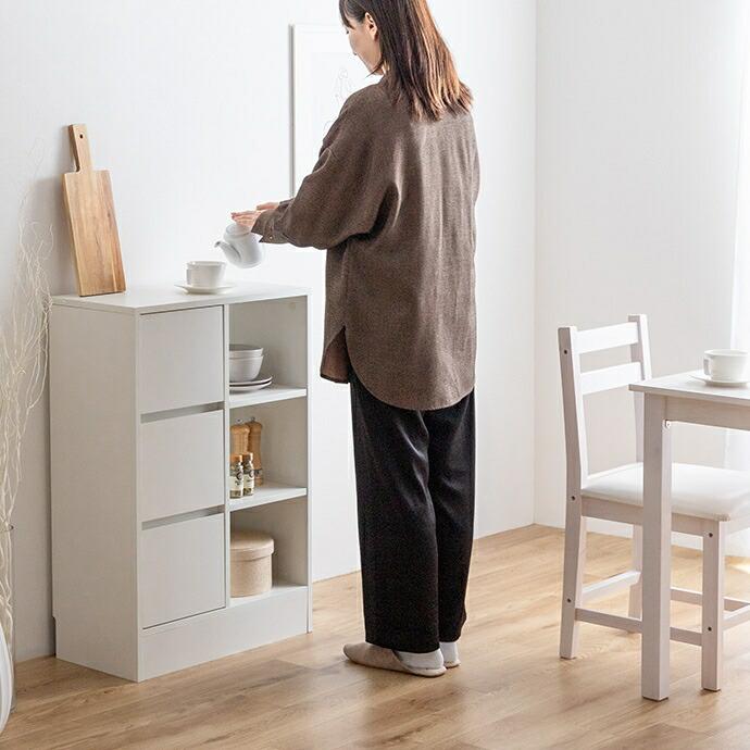 引出付きキャビネット 幅60 サイドラック 飾り棚 木製 ディスプレイ棚 オープンラック 書斎 書棚 リビングラック サイドキャビネット おしゃれ 北欧 カントリー | ブランド登録なし | 12