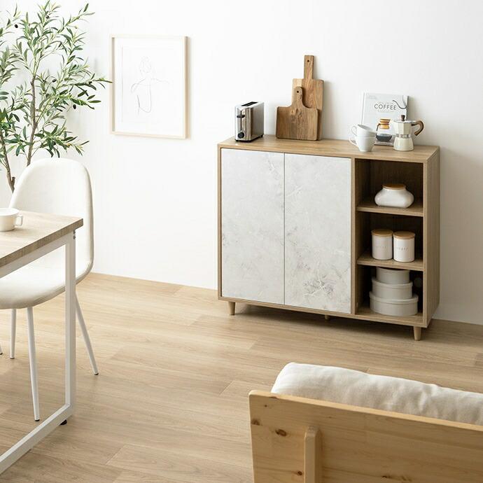 バイカラーキャビネット コンソール サイドボード リビングボード 木製 ストーン柄 石目柄 おしゃれ 北欧 カントリー モダン 電話台 FAX台 インテリア 隠す収納 | ブランド登録なし | 13