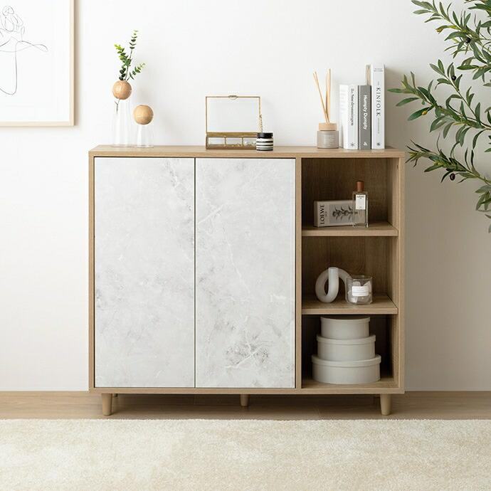 バイカラーキャビネット コンソール サイドボード リビングボード 木製 ストーン柄 石目柄 おしゃれ 北欧 カントリー モダン 電話台 FAX台 インテリア 隠す収納 | ブランド登録なし | 15