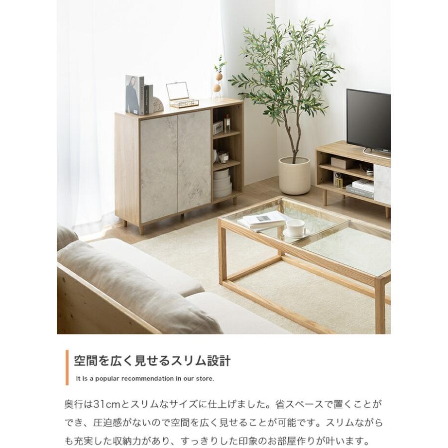 バイカラーキャビネット コンソール サイドボード リビングボード 木製 ストーン柄 石目柄 おしゃれ 北欧 カントリー モダン 電話台 FAX台 インテリア 隠す収納 | ブランド登録なし | 05