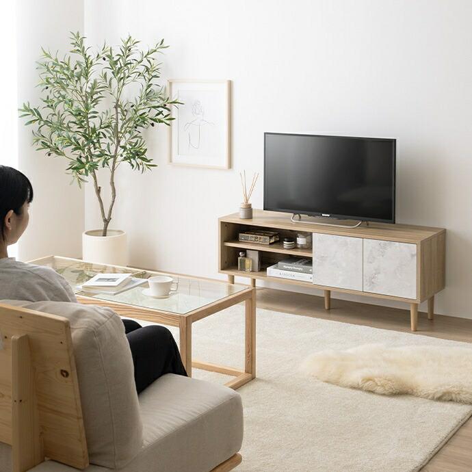 バイカラーテレビボード 幅110cm 天然木 テレビ台 ローボード TV台 TVボード 木製 おしゃれ 北欧 カントリー シンプルモダン ナチュラル 石目柄 ストーン柄 デザ | ブランド登録なし | 14