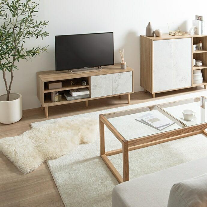 バイカラーテレビボード 幅110cm 天然木 テレビ台 ローボード TV台 TVボード 木製 おしゃれ 北欧 カントリー シンプルモダン ナチュラル 石目柄 ストーン柄 デザ | ブランド登録なし | 15