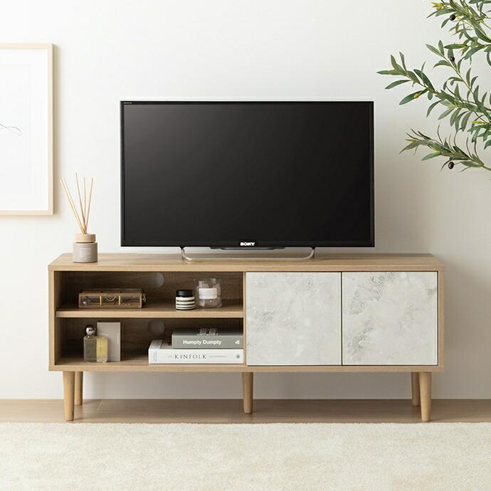 バイカラーテレビボード 幅110cm 天然木 テレビ台 ローボード TV台 TVボード 木製 おしゃれ 北欧 カントリー シンプルモダン ナチュラル 石目柄 ストーン柄 デザ | ブランド登録なし | 16