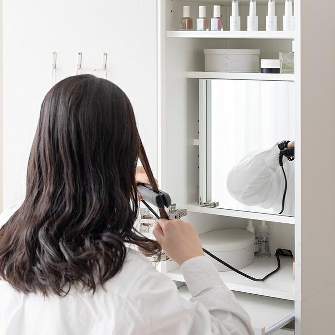 姿見ドレッサー 省スペース スツール付き 全身鏡 扉付き 2way 鏡台 スタンドミラー 椅子付き スライドトレー ホワイト ナチュラル 一人暮らし おしゃれ 北欧 フ | ブランド登録なし | 15