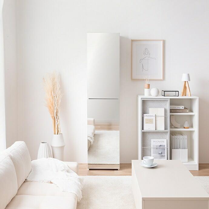 姿見ドレッサー 省スペース スツール付き 全身鏡 扉付き 2way 鏡台 スタンドミラー 椅子付き スライドトレー ホワイト ナチュラル 一人暮らし おしゃれ 北欧 フ | ブランド登録なし | 17