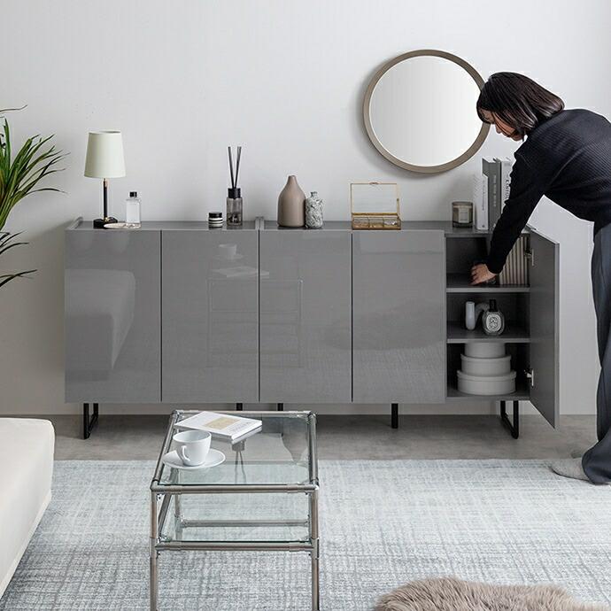 キャビネット 幅70cm コンソール 鏡面 サイドボード サイドラック リビングラック 隠す収納 ホワイト グレー 光沢 おしゃれ かっこいい 北欧 モダン 高級感 一人 | ブランド登録なし | 14