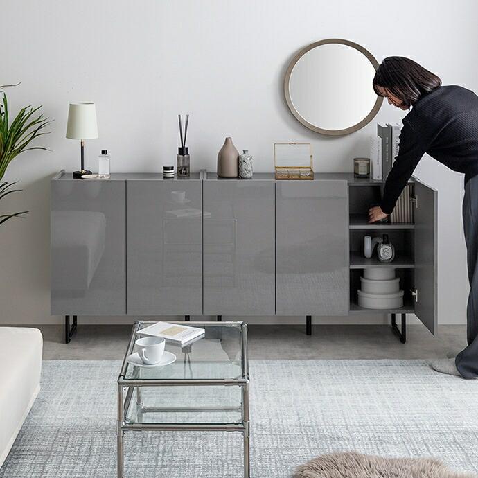 キャビネット 幅100cm コンソール 鏡面 サイドボード サイドラック リビングラック 隠す収納 ホワイト グレー 光沢 おしゃれ かっこいい 北欧 モダン 高級感 一 | ブランド登録なし | 14