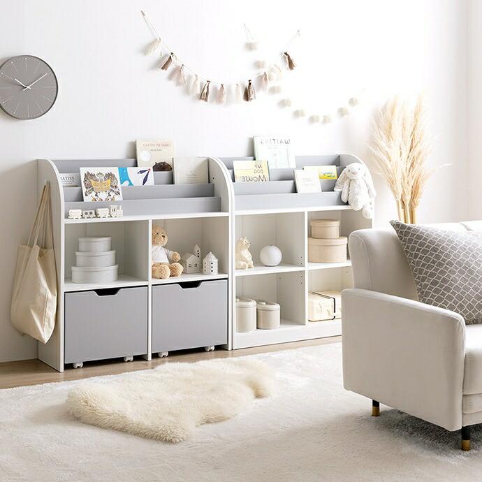 絵本棚 オープン収納タイプ おしゃれ マガジンラック 木製 ナチュラル ホワイト グレー 北欧 フレンチカントリー 木目柄 白家具 子供部屋 かわいい 見せる収納 | ブランド登録なし | 16