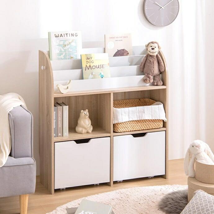 絵本棚 引き出し収納タイプ おしゃれ マガジンラック 木製 ナチュラル ホワイト グレー 北欧 フレンチカントリー 木目柄 白家具 子供部屋 かわいい 見せる収納 | ブランド登録なし | 14