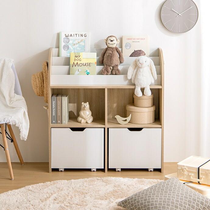 絵本棚 引き出し収納タイプ おしゃれ マガジンラック 木製 ナチュラル ホワイト グレー 北欧 フレンチカントリー 木目柄 白家具 子供部屋 かわいい 見せる収納 | ブランド登録なし | 16