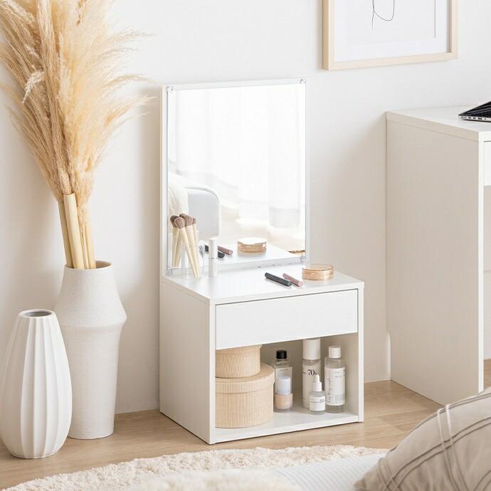 ロードレッサー コンセント付き 引出し付き 一面鏡 幅43cm コンパクト 省スペース 木製 鏡台 木目柄 Lino リノ ナチュラル/ホワイト | ブランド登録なし | 13