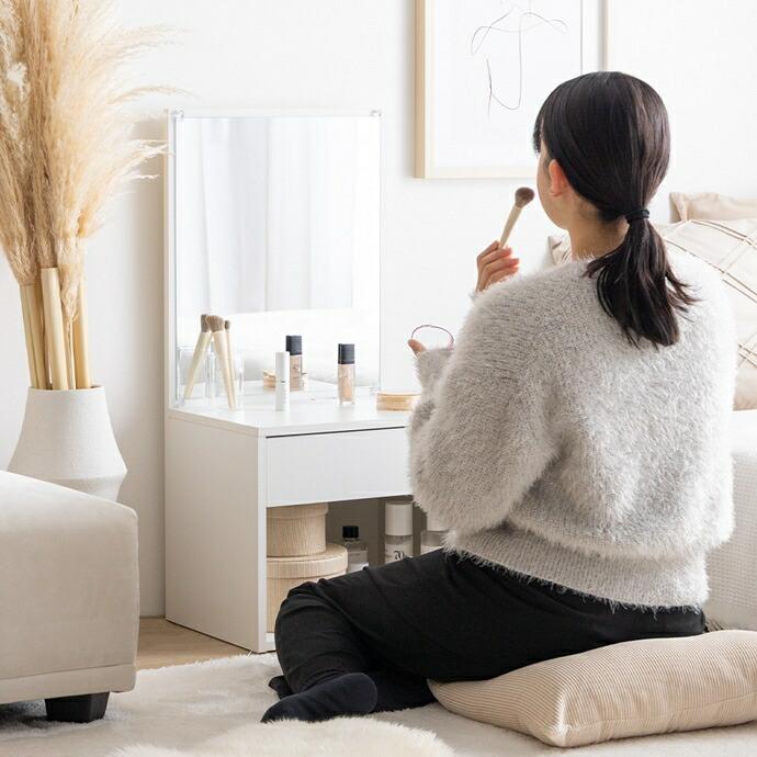 ロードレッサー コンセント付き 引出し付き 一面鏡 幅43cm コンパクト 省スペース 木製 鏡台 木目柄 Lino リノ ナチュラル/ホワイト | ブランド登録なし | 15