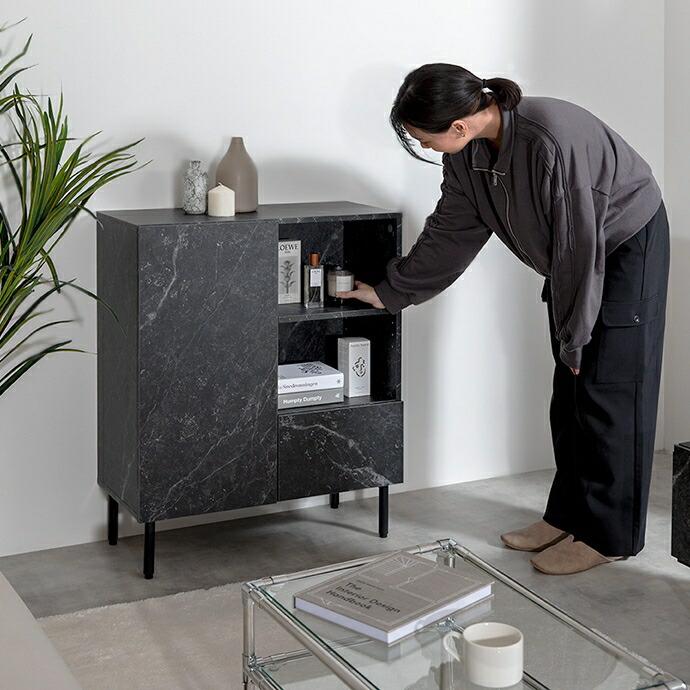 キャビネット コンソール サイドボード 幅72cm おしゃれ デザイン 北欧 モダン クラシック マーブルホワイト マーブルブラック リビングラック サイドラック ア | ブランド登録なし | 13