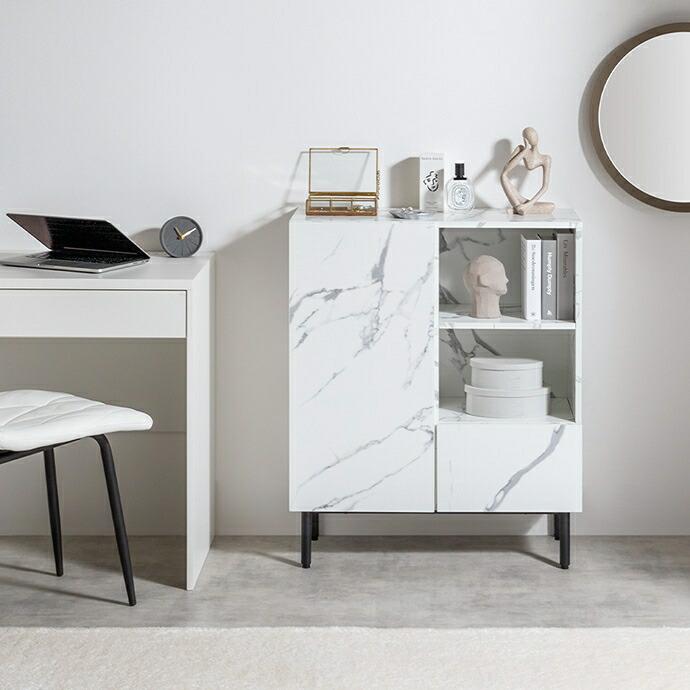 キャビネット コンソール サイドボード 幅72cm おしゃれ デザイン 北欧 モダン クラシック マーブルホワイト マーブルブラック リビングラック サイドラック ア | ブランド登録なし | 14