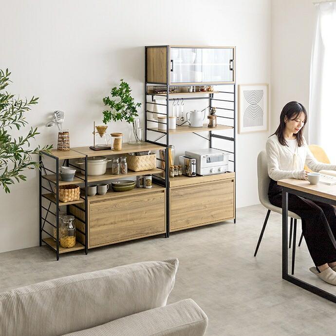 食器棚 幅80cm キャスター付き キッチンラック おしゃれ 北欧 カントリー ヴィンテージ カップボード キッチンボード スライド収納 スライド棚 木目 台所ラック | ブランド登録なし | 15