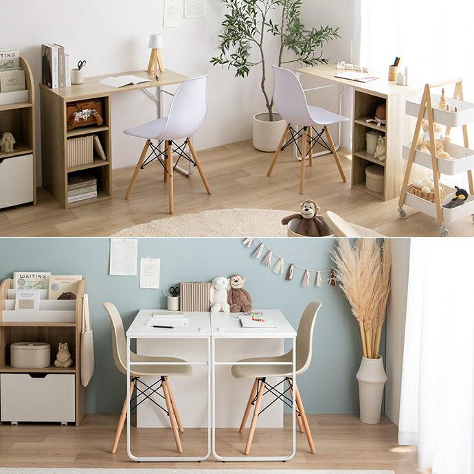 ツインデスク 二人用 学習机 収納付き コンパクト 子ども部屋 木製 木目柄 ホワイト/ナチュラル | ブランド登録なし | 14