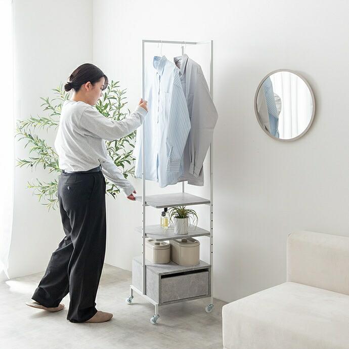 ハンガーラック 棚付き キャスター付き スリム 幅40cm 可動棚 ストーングレー ナチュラル ブラウン 一人暮らし おしゃれ コンパクト 省スペース カバン置き コ | ブランド登録なし | 14