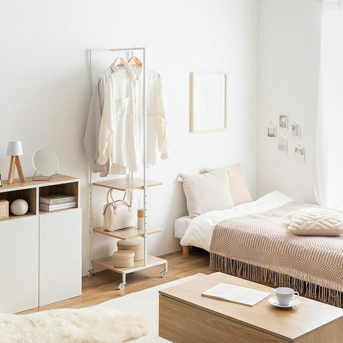 ハンガーラック 棚付き キャスター付き スリム 幅40cm 可動棚 ストーングレー ナチュラル ブラウン 一人暮らし おしゃれ コンパクト 省スペース カバン置き コ | ブランド登録なし | 15