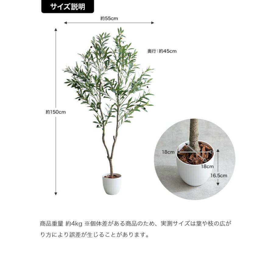人工観葉植物 光触媒 フェイクグリーン 高さ150cm インテリア 造花 大型 リビング 玄関 飾り 消臭 抗菌 防汚 ホルムアルデヒド分解 グリーン 鉢付き オリーブ | ブランド登録なし | 18