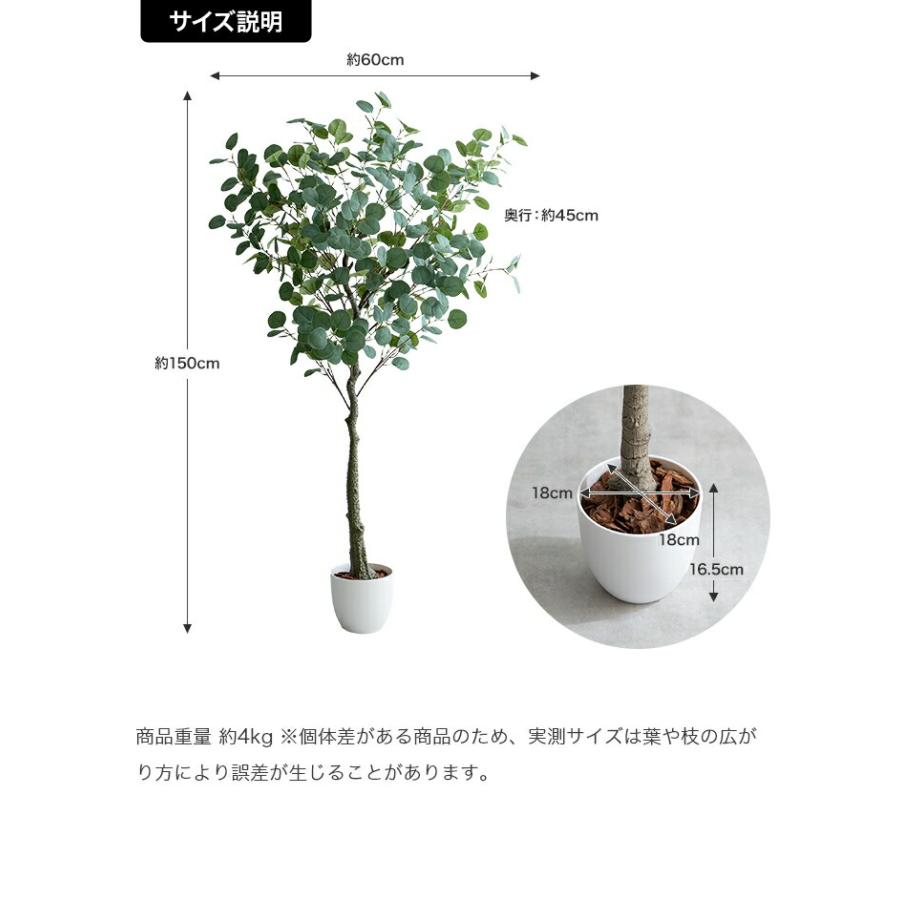 人工観葉植物 光触媒 フェイクグリーン 高さ150cm インテリア 造花 大型 リビング 玄関 飾り 消臭 抗菌 防汚 ホルムアルデヒド分解 グリーン 鉢付き ユーカリ | ブランド登録なし | 18