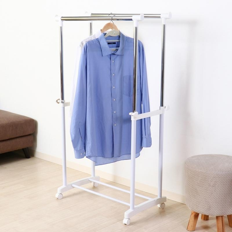 5個セット まとめ買い パイプダブルハンガー ホワイト ハンガーラック コートハンガー キャスター付き 洋服ラック 洋服掛け 省スペース 丈夫 伸縮 高さ調整 |  | 06