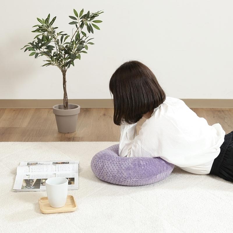 6個セット まとめ買い サーケル ワッフルフリース モチモチクッション 直径40cm ライラック ラウンド 丸 円形 リビングクッション 座布団 無地 17cm厚 |  | 05
