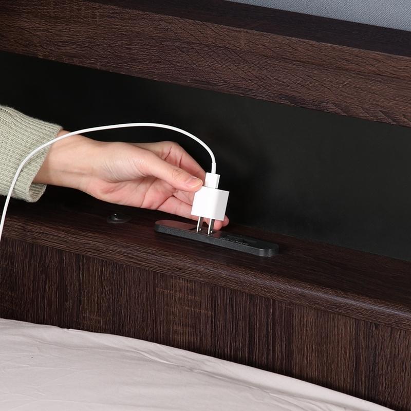 木製ベッドフレーム ブルークブラウン セミダブル 引出２杯 収納ベッド すのこ 木製ベッド ライト付き 照明 棚 コンセント付き LEDライト セミダブルベット |  | 01