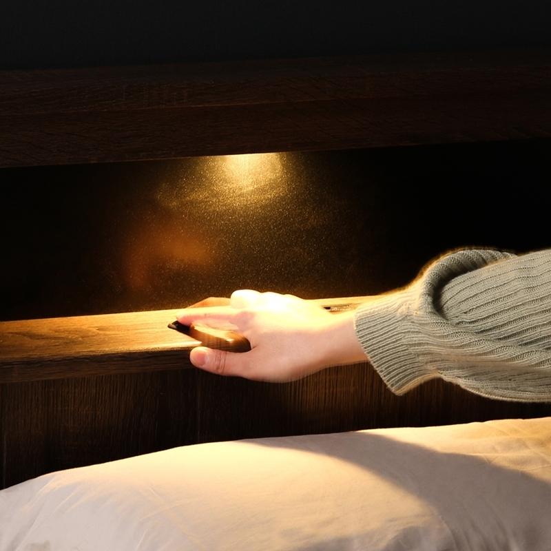 木製ベッドフレーム ブルークブラウン セミダブル 引出２杯 収納ベッド すのこ 木製ベッド ライト付き 照明 棚 コンセント付き LEDライト セミダブルベット |  | 02