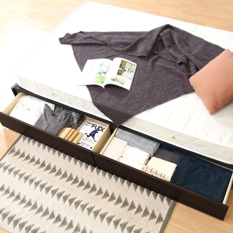 木製ベッドフレーム ブルークブラウン セミダブル 引出２杯 収納ベッド すのこ 木製ベッド ライト付き 照明 棚 コンセント付き LEDライト セミダブルベット |  | 03