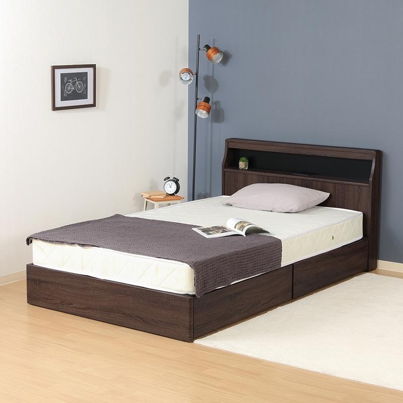 木製ベッドフレーム ブルークブラウン セミダブル 引出２杯 収納ベッド すのこ 木製ベッド ライト付き 照明 棚 コンセント付き LEDライト セミダブルベット |  | 04