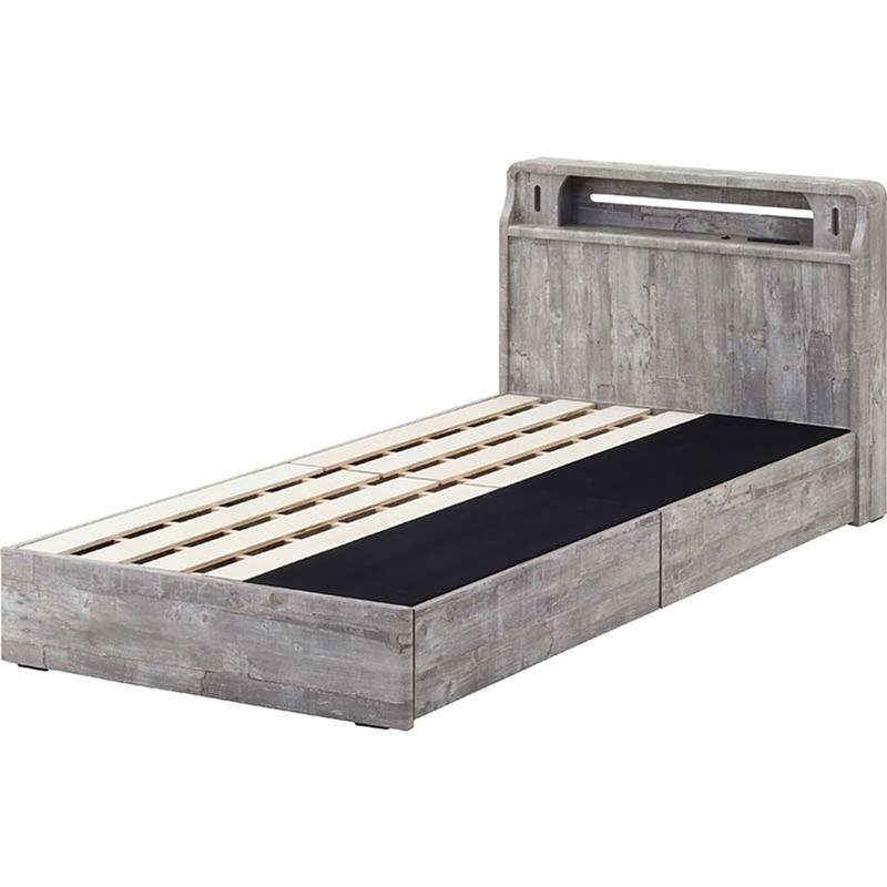 木製ベッドフレーム アルベロ シングル 引出２杯 収納ベッド すのこ 木製ベッド ライト付き 照明 棚 コンセント付き シンプル モダン LEDライト シングルベット | 