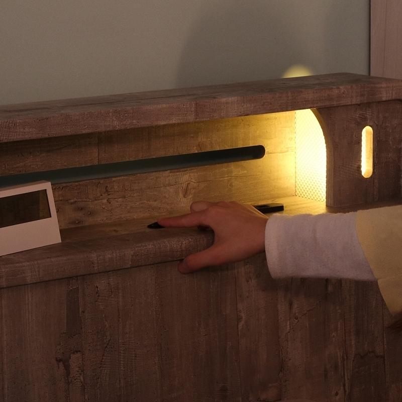 木製ベッドフレーム アルベロ シングル 引出２杯 収納ベッド すのこ 木製ベッド ライト付き 照明 棚 コンセント付き シンプル モダン LEDライト シングルベット |  | 02