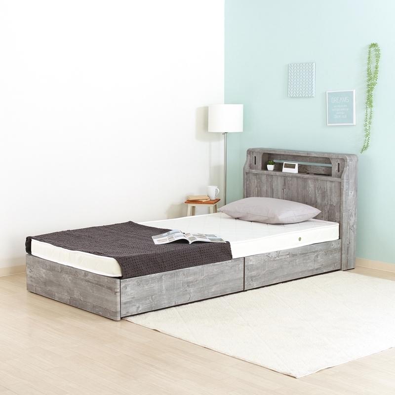 木製ベッドフレーム アルベロ シングル 引出２杯 収納ベッド すのこ 木製ベッド ライト付き 照明 棚 コンセント付き シンプル モダン LEDライト シングルベット |  | 04