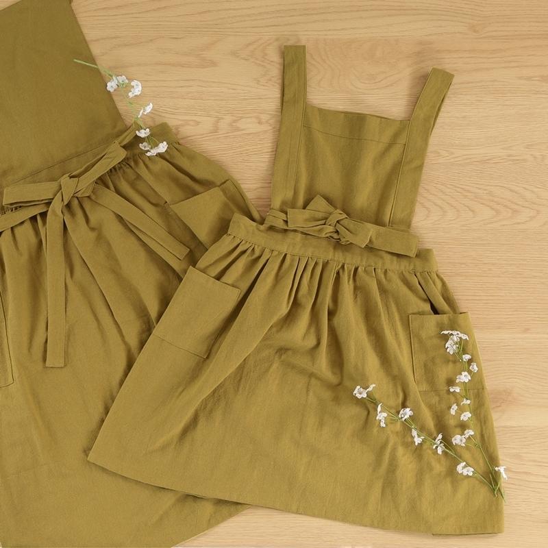 6着セット まとめ買い サーケル お手伝いドレスエプロン モス 保育士 ドレス 無地 ガーデニング カフェ 幼稚園 保育園 パン屋 花屋 コットン ポケット付き |  | 04