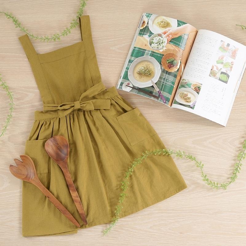 6着セット まとめ買い サーケル お手伝いドレスエプロン モス 保育士 ドレス 無地 ガーデニング カフェ 幼稚園 保育園 パン屋 花屋 コットン ポケット付き |  | 05