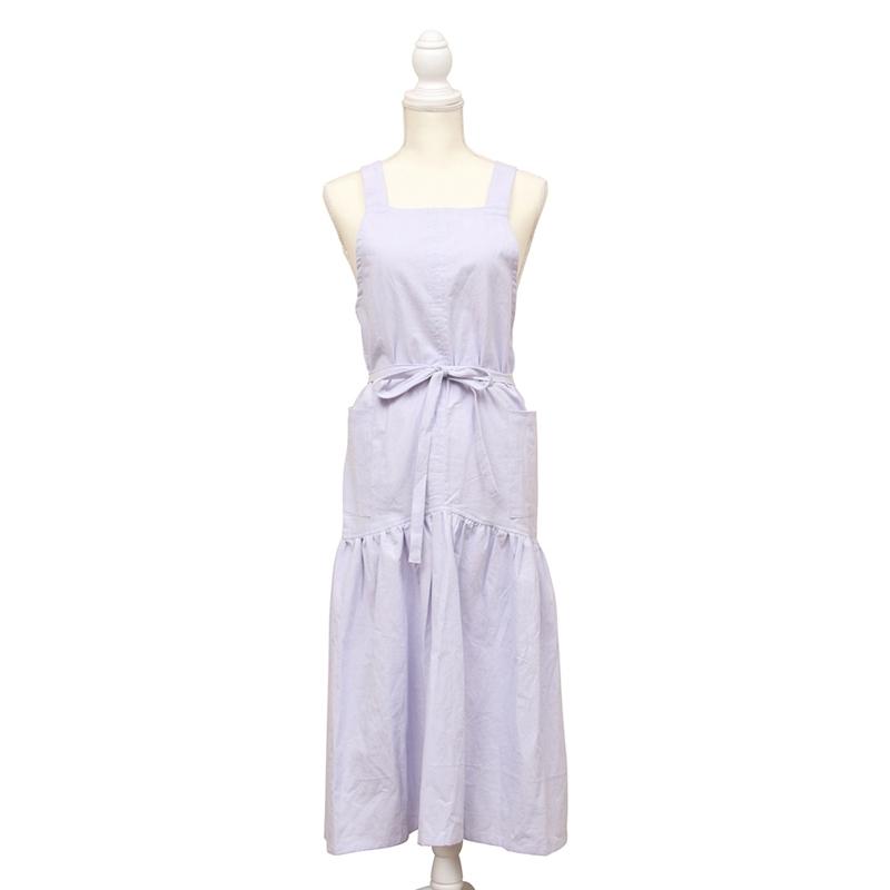 6着セット まとめ買い サーケル ロングドレスエプロン ライラック 保育士 ドレス 無地 ガーデニング カフェ 幼稚園 保育園 パン屋 花屋 コットン ポケット付き | 