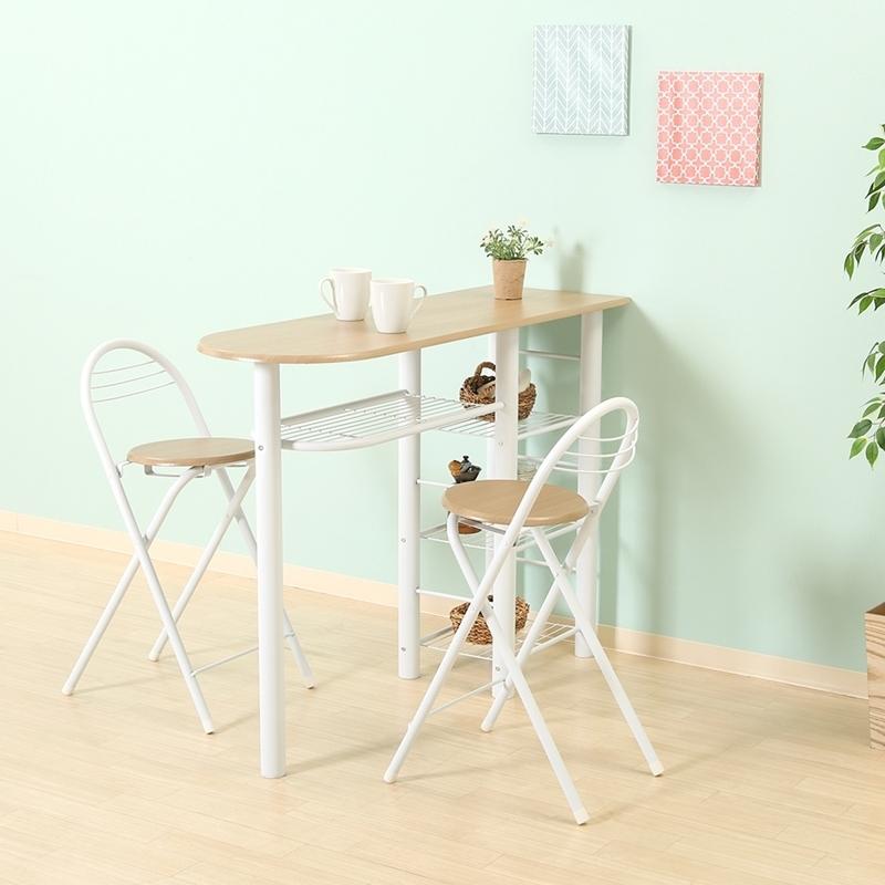 カウンターテーブルチェア ３点セット ホワイト 2人掛け 2人用 棚 収納付き幅120cm テーブル チェアー セット 北欧 食卓テーブル 折り畳み椅子 |  | 06