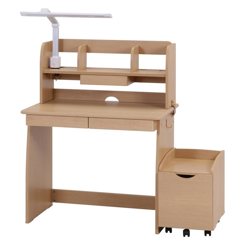 シンプルデスク ハック ナチュラル ライト付き 学習机 勉強机 新生活 入学 おしゃれ 引き出し 収納 木製 作業机 パソコンデスク | 