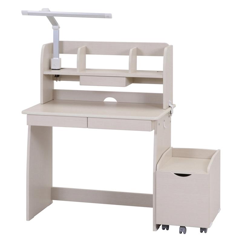 シンプルデスク ハック ホワイト ライト付き 学習机 勉強机 新生活 入学 おしゃれ 引き出し 収納 木製 作業机 パソコンデスク | 