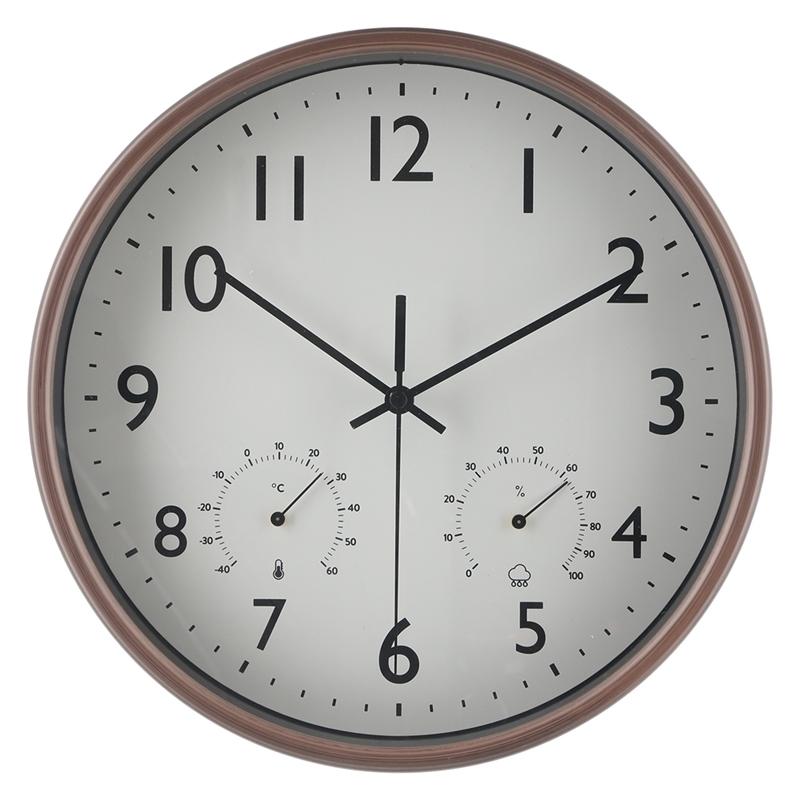 3個セット まとめ買い 掛時計 温湿度計付 ミエル Φ25cm ブラウン おしゃれ 掛け時計 壁時計 シンプル インテリア 雑貨 ウォールクロック | 