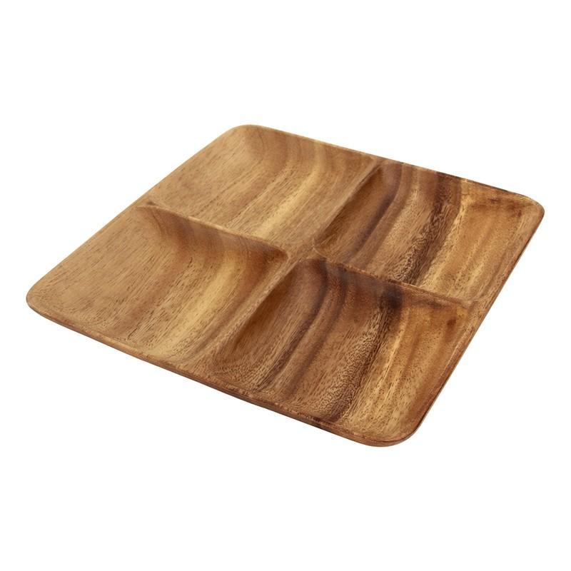 アカシアスクエアトレー 4仕切り付 仕切り ランチプレート 木製 キッチン 食卓 食器 お皿 トレー ランチ ディナー ギフト プレゼント カフェ風 カフェ食器 | 