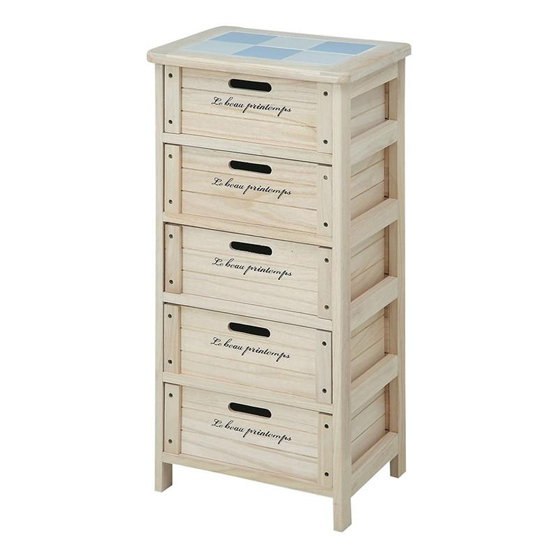 木製5段ボックス 野菜ストッカー 幅40cm チェスト 引き出し収納 タイル 桐 たんす キッチン収納 台所  収納ボックス キャビネット シンプ | 