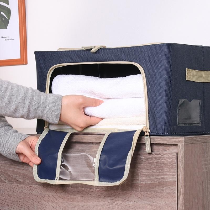 6個セット まとめ買い 窓付＆積み重ね収納ボックス 22L ブルー 取っ手付き ストレージボックス 収納ケース 押し入れ収納 クローゼット スタッキング |  | 05