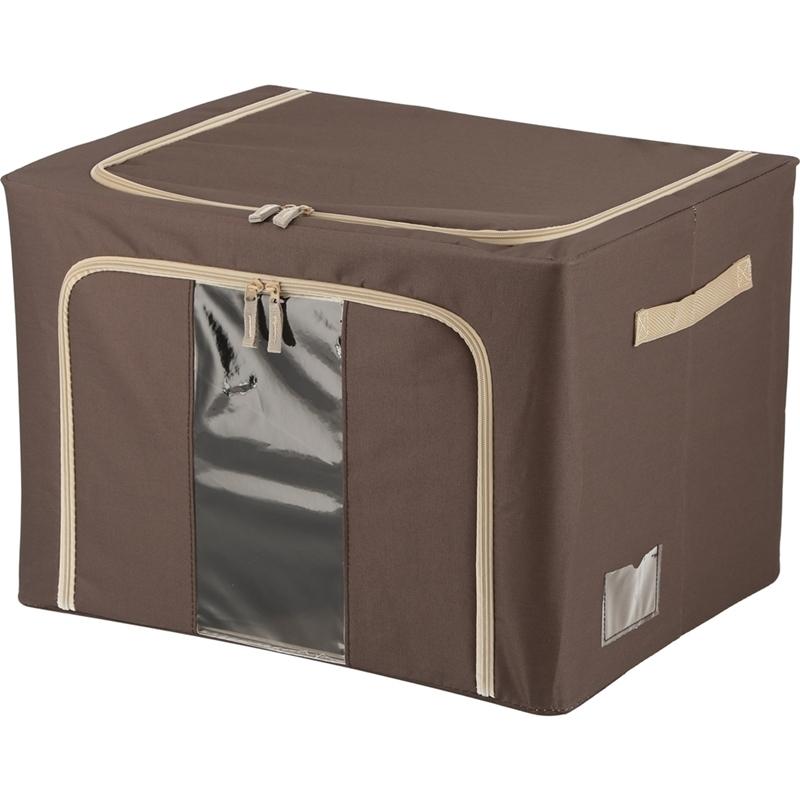 6個セット まとめ買い 窓付＆積み重ね収納ボックス 72L ブラウン 取っ手付き ストレージボックス 収納ケース 押し入れ収納 クローゼット スタッキング | 