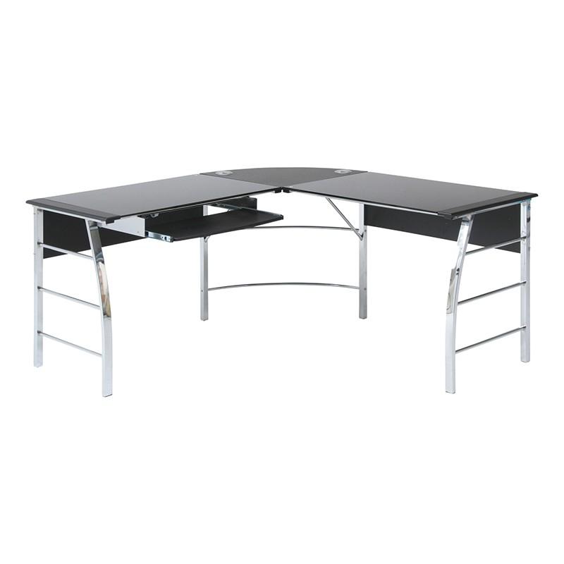 ガラスPCデスク L字型 ワークデスク デスク 机 作業台 パソコンデスク オフィスデスク ワークテーブル 事務デスク パソコン机 | 