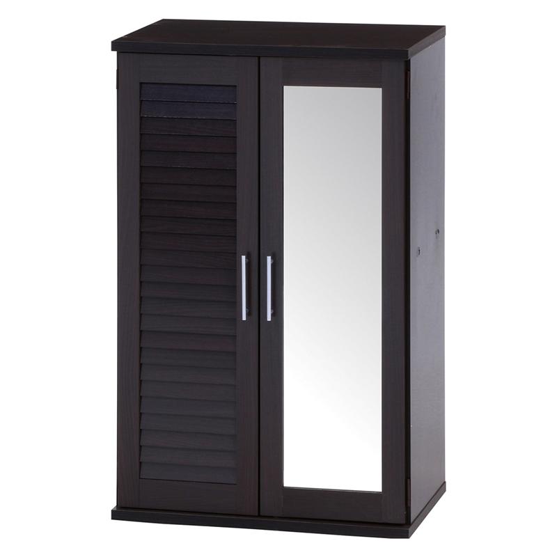 ルーバー＆ミラー付きシューズボックス 幅60cm ブラウン 下駄箱 シューズ ボックス シューズラック スリム 鏡付き 可動棚 大容量収納 玄関収納 靴箱 通気性 | 