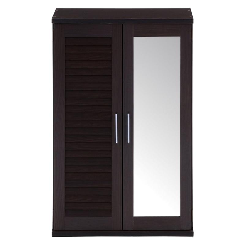 ルーバー＆ミラー付きシューズボックス 幅60cm ブラウン 下駄箱 シューズ ボックス シューズラック スリム 鏡付き 可動棚 大容量収納 玄関収納 靴箱 通気性 |  | 02